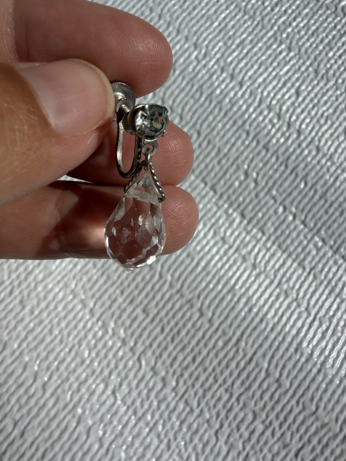 Vintage Faceted Crystal Teardrop Screw Back Earrings | Drop Earrings