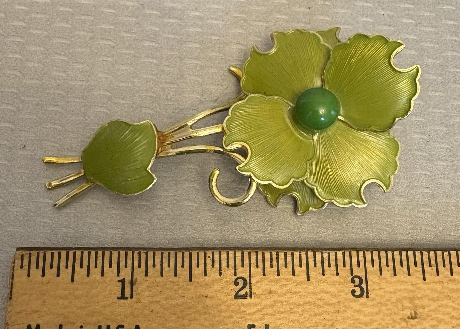 60s vintage Lime Green Enamel Flower Power Brooch Pin Mod Pop Layered W Germany