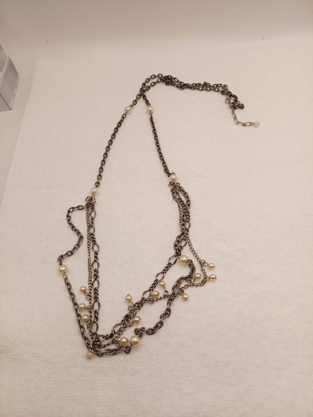 AE Necklace 925 Clasp Only Faux Pearl 3 Non Sterling Chains Swag Drape 32″