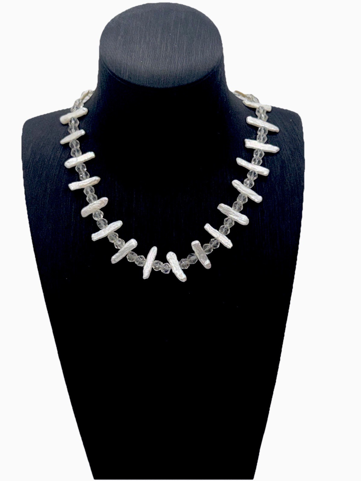 Vintage Baroque Pearl & Crystal Bead Necklace Hand Knotted Hook Clasp