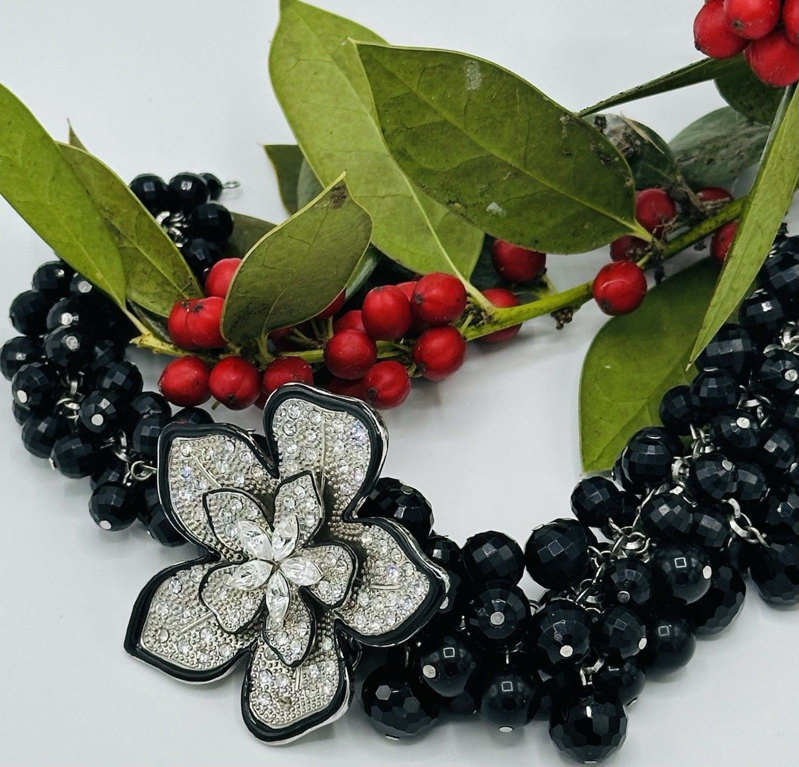 Vtg Faceted Multi-Strand Art-Deco Goth Glam Maximalist Chunky Statement Crystal