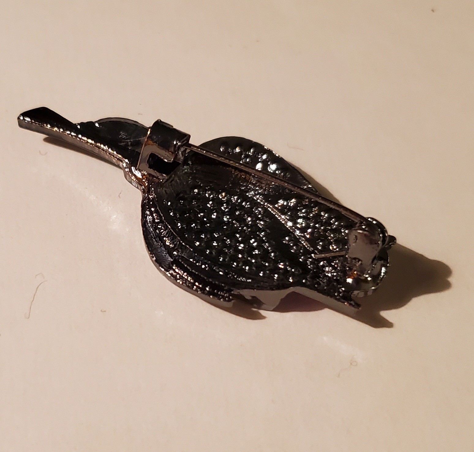 Gunmetal Rose Brooch Pink Rhinestones Teal Accent Gothic Romantic Dark Magic