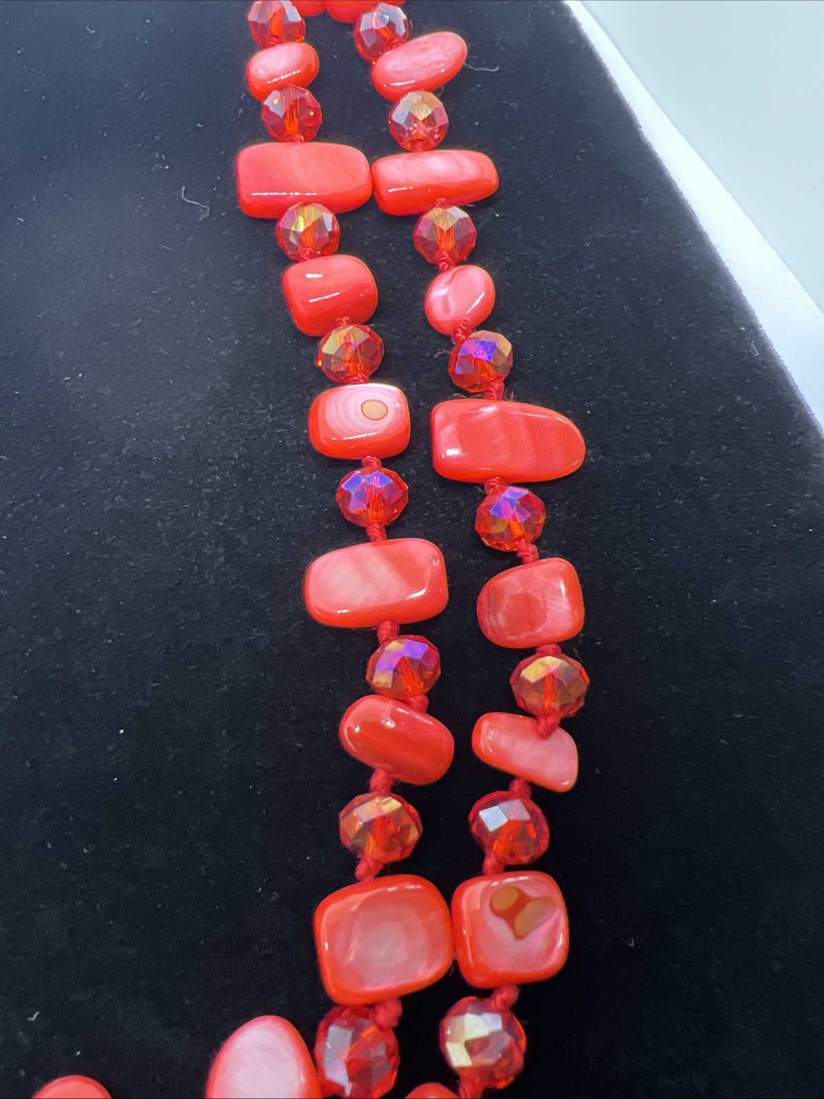 BEAUTIFUL RED MOP GLASS FACETED CRYSTAL 50” NECKLACE