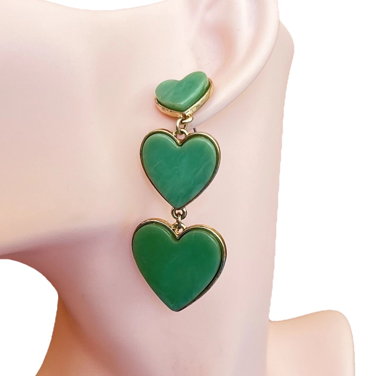 Sugarfix by BaubleBar Heart Drop Earrings Women Green Enamel Gold Tone Dangle
