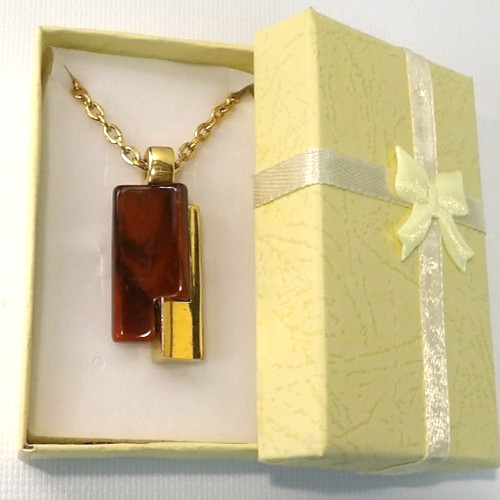 Crown Trifari Lucite Tortoise Modernist Pendant 16″ Necklace Gold Tone