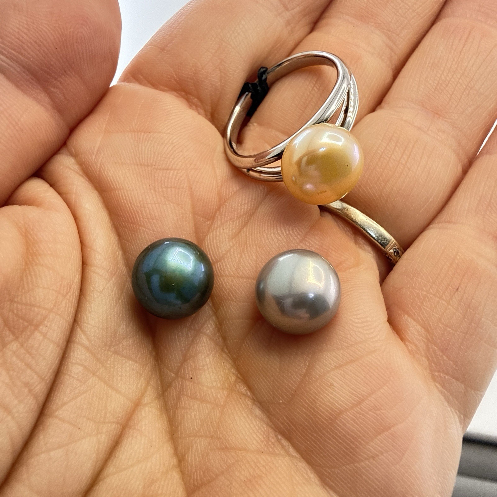 Honora Pearl Ring Sterling Silver 925 Interchangeable sz 8 Solitaire Blue Gray