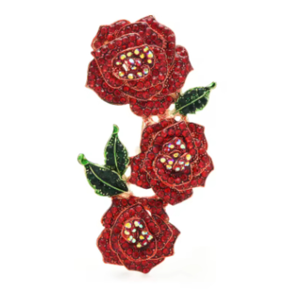 Rhinestone Valentine Brooches Red Love Heart Rose Flower Brooch Pin for Women US