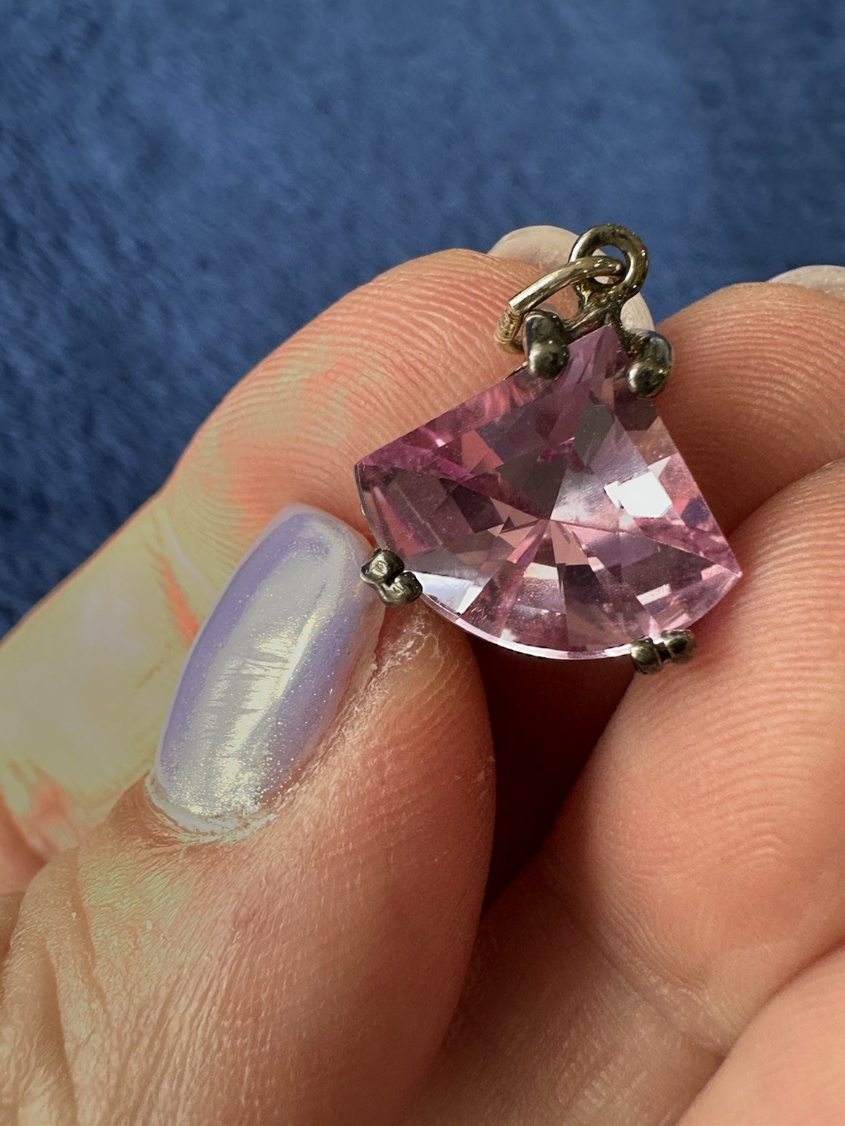 Vtg Sterling Silver 925 Pink Sapphire Necklace Pendant, 19mm Long