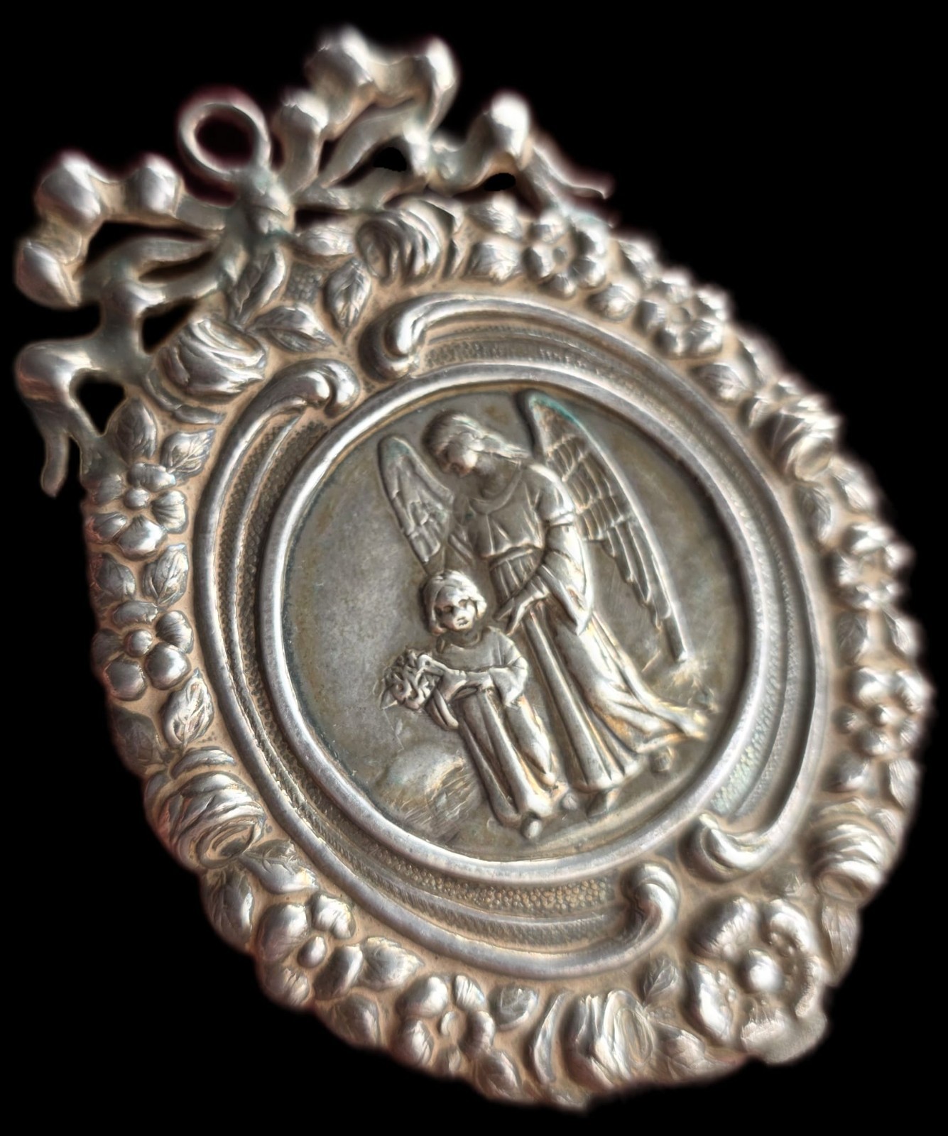 Fine Antique 19Th Century Art Nouveau Silver Divine Protection Pendant Ca 1890