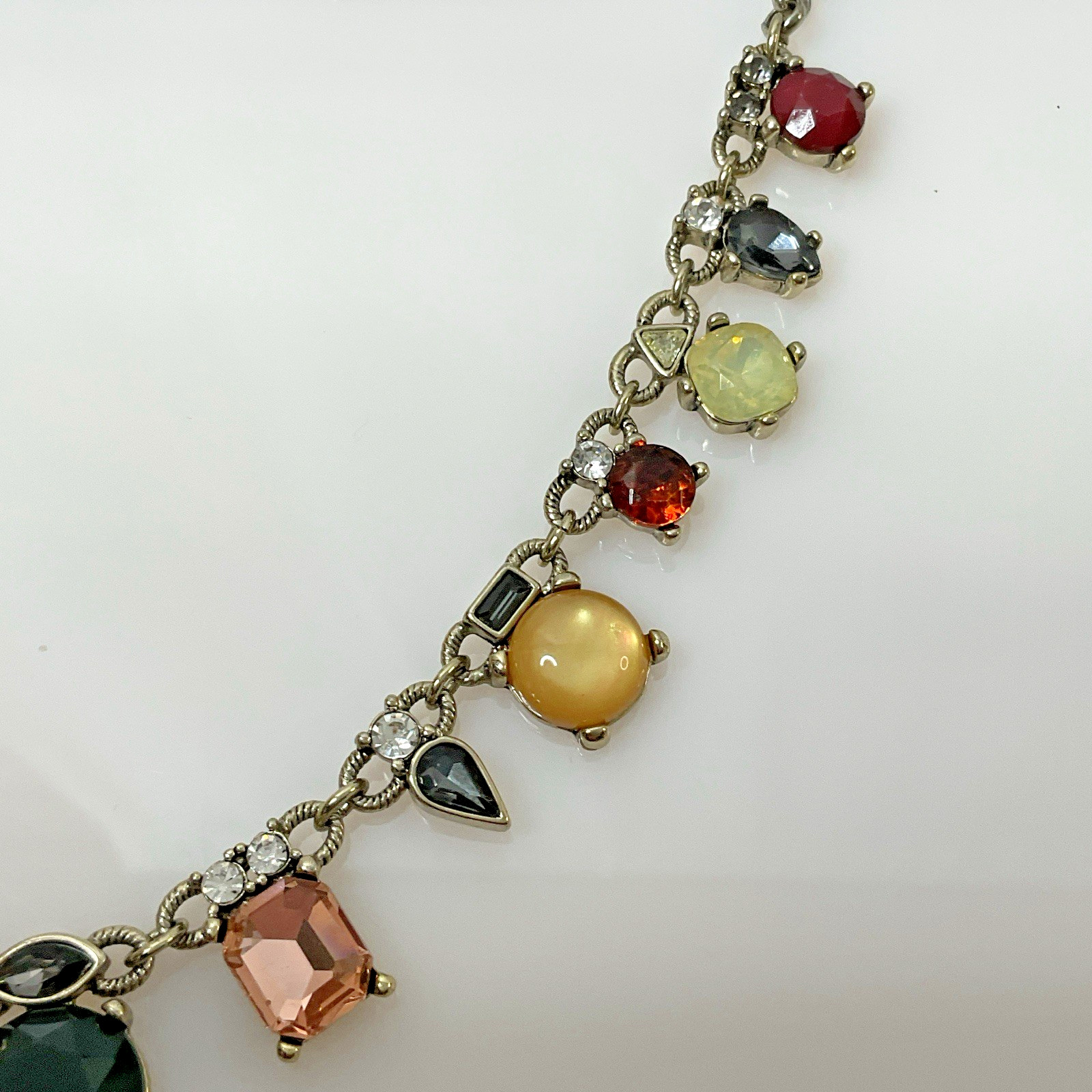 LOFT Multicolor Glass Rhinestone Necklace Silver Tone Adjustable 17” – 19”