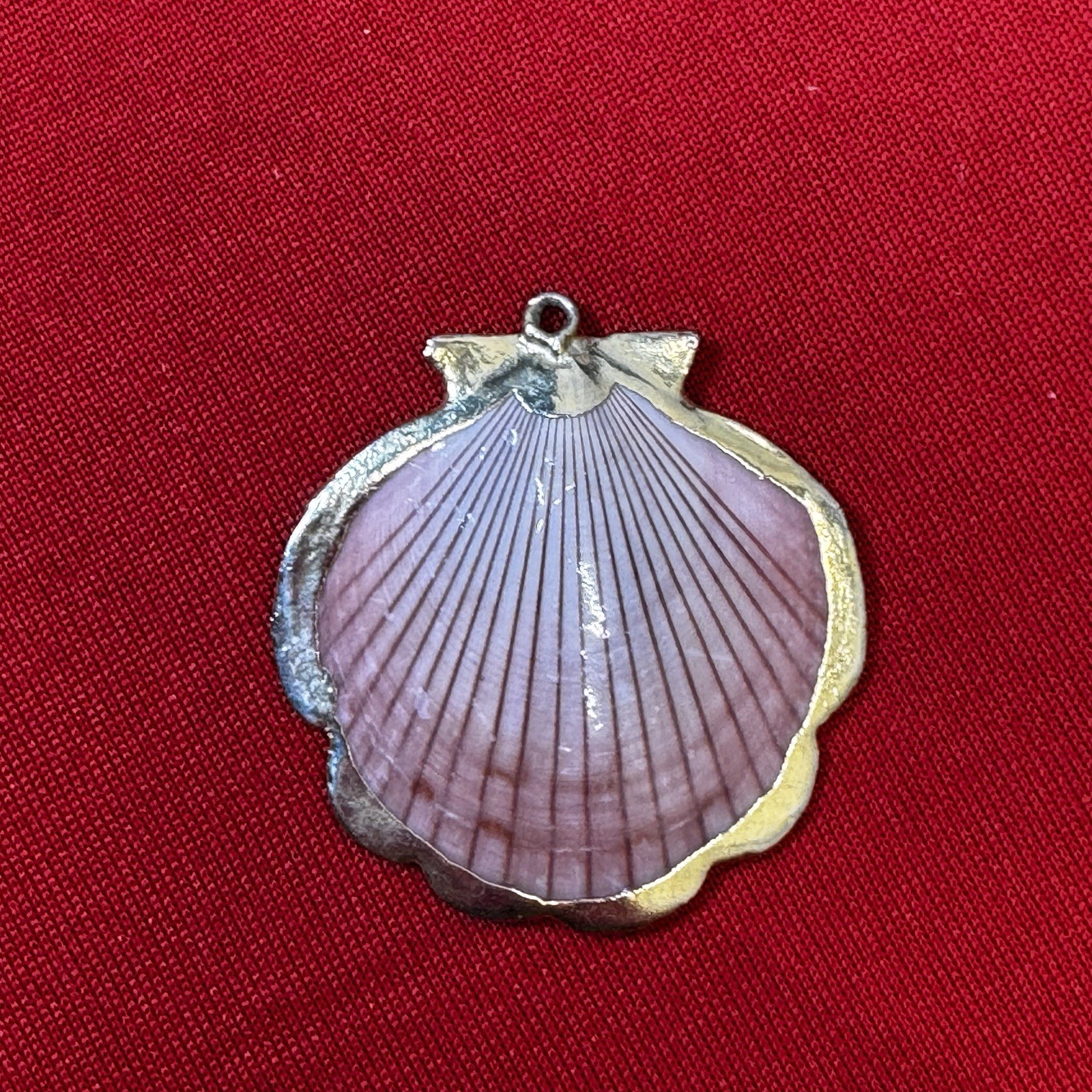 Vintage Pink And White Sea Shell Pendant Yellow Gold Rim