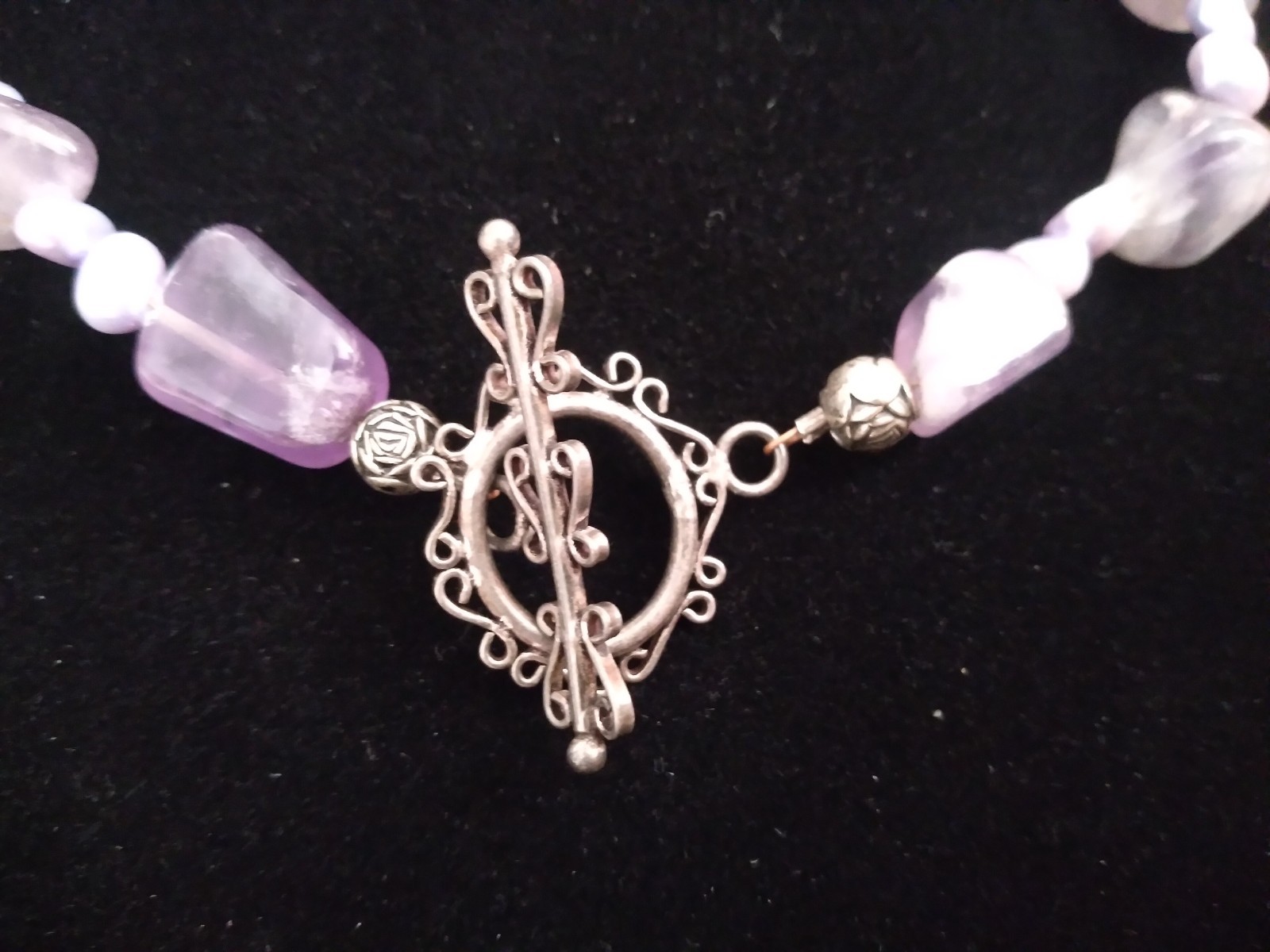 Amethyst & Pearl Necklace 14 Inches Silver Clasp Vintage Natural Stone