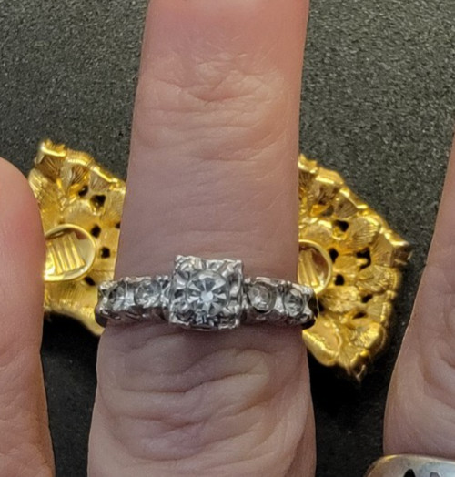 Vintage 18K HGE High Gold Electroplated Engagement Ring Size 6 3/4