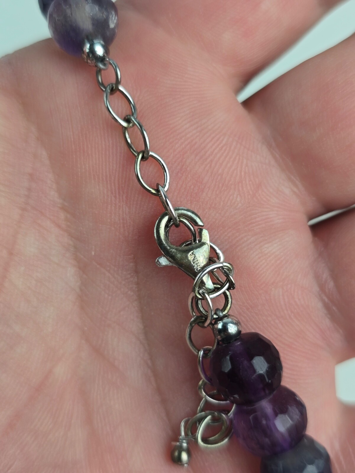 Sterling Silver Large Faceted Shades Purple Amethyst Graduated Bead Necklace 20″