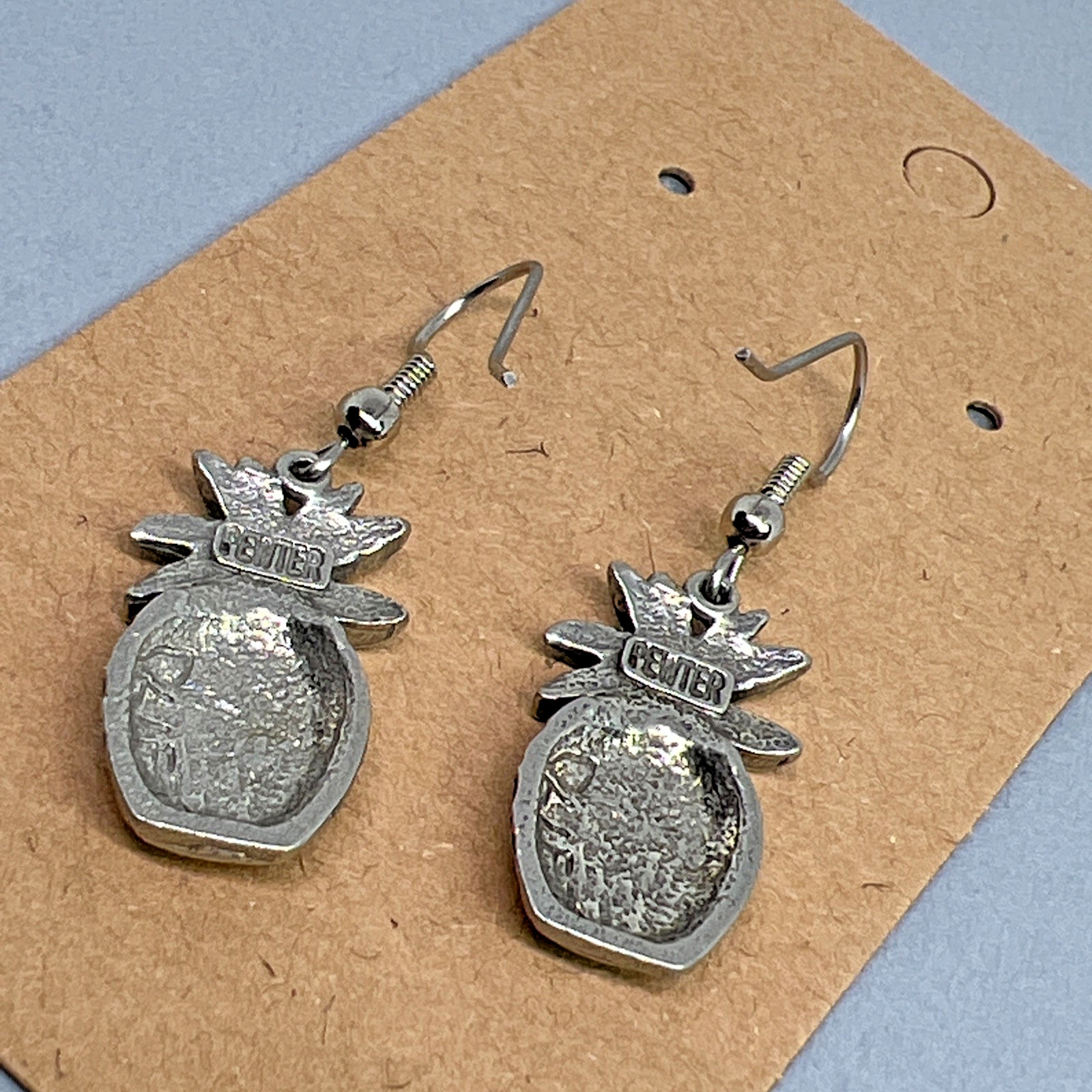 Vintage Signed Jim Clift Handcrafted Pewter Pineapple Pierced Earrings