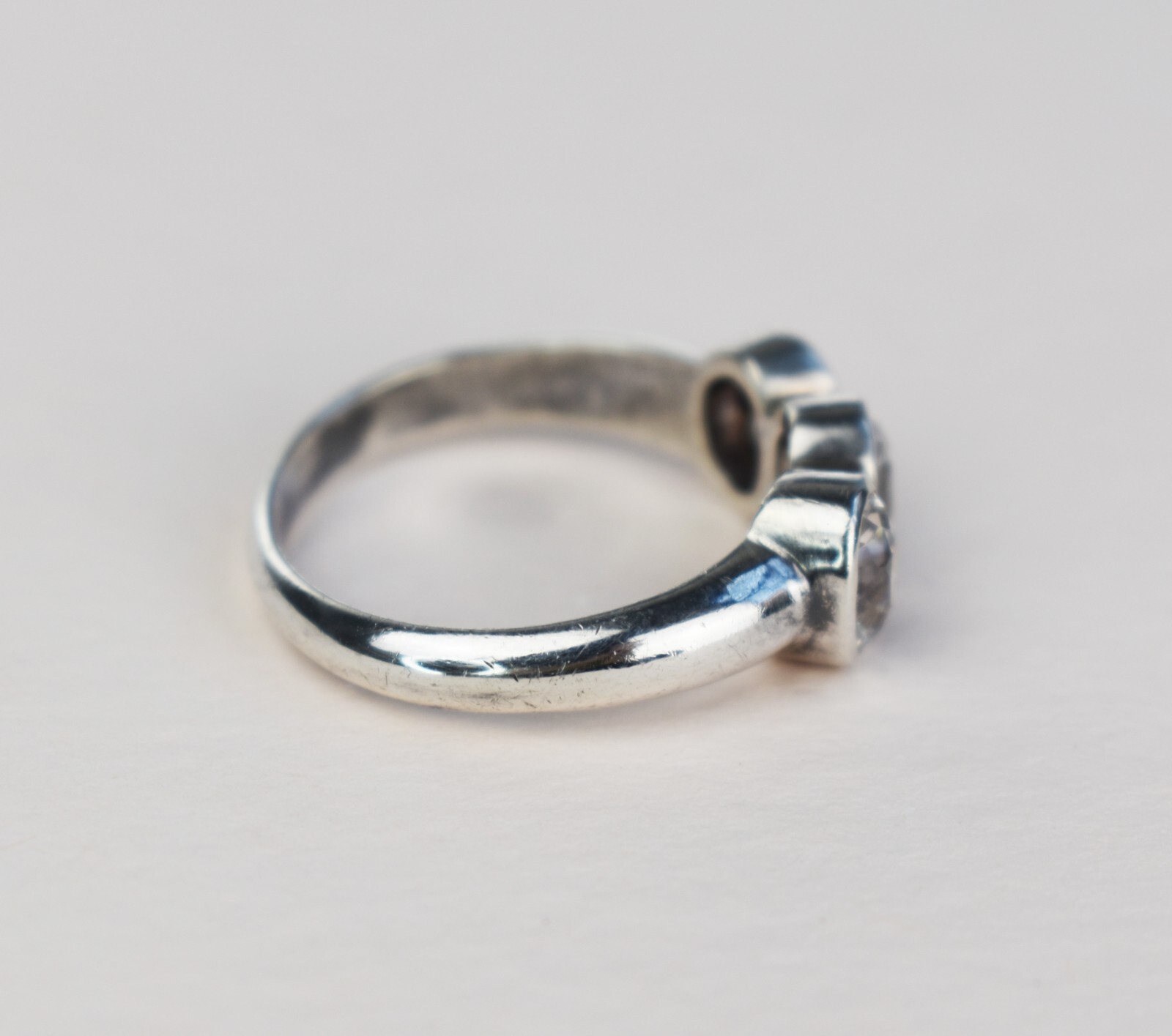 Chunky sterling silver ring with clear gemstone, basic casual right hand ring