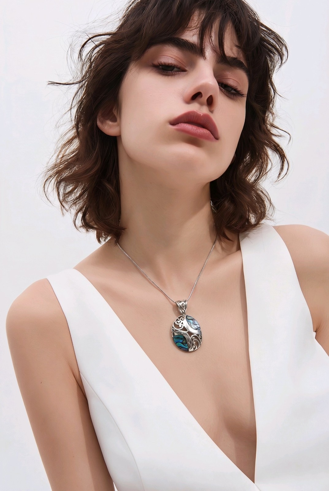 Abalone Pendant Sterling Silver Paua Shell Necklace Bali Swirl Filigree 925