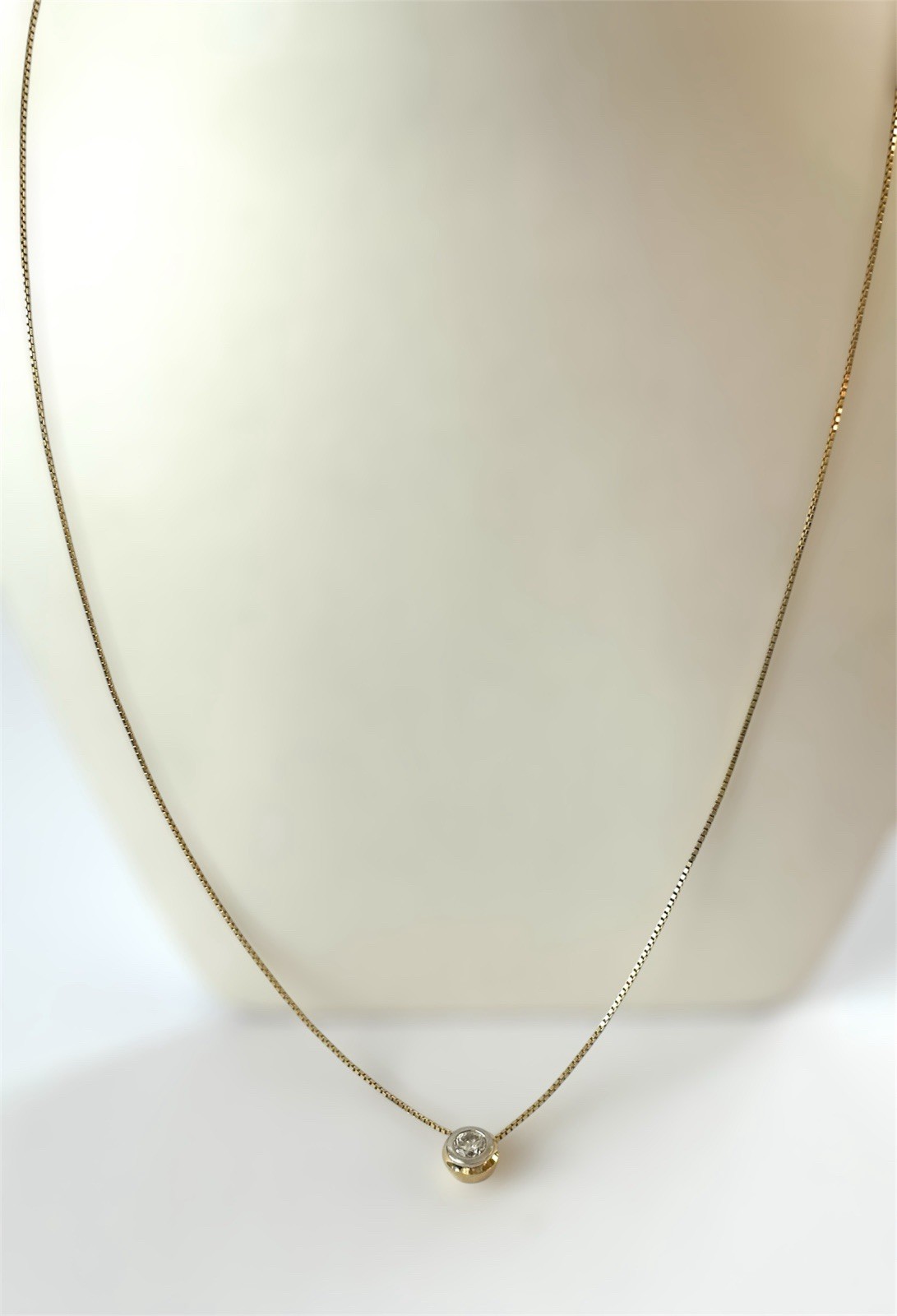 Estate Natural Brilliant Diamond Bezel Set 0.35 Carat Pendant 20″ Necklace 14k