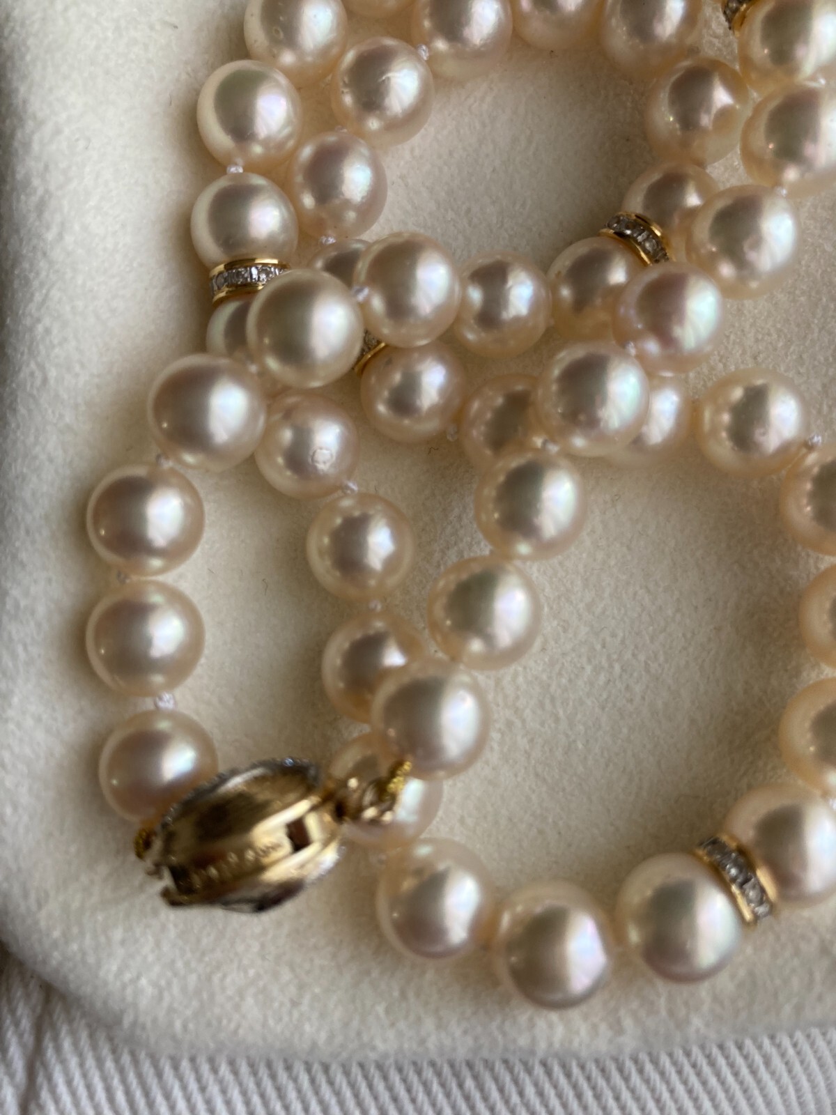 Vintage Diamond 14k Akoya Pearl Necklace 17.5”, 8-8.5mm