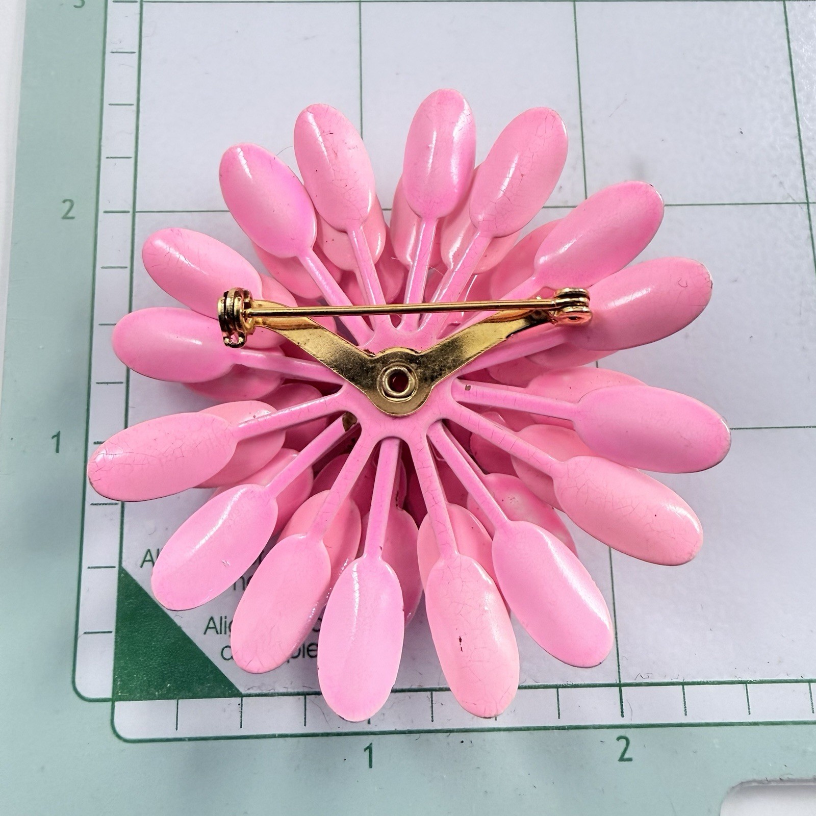 Vintage Pretty Pink Enameled Layered Metal Flower Brooch