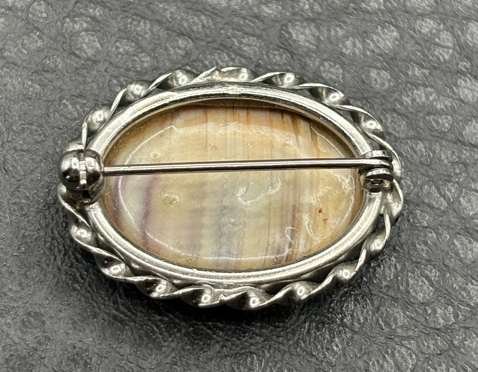 Vintage Silver Tone and Purple Shell Resin Pin Brooch