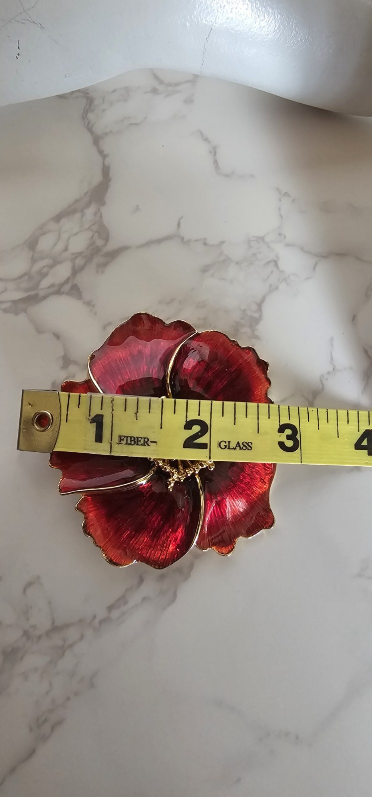 Vintage Red Enamel & Gold Tone Poppy Flower Brooch Pin