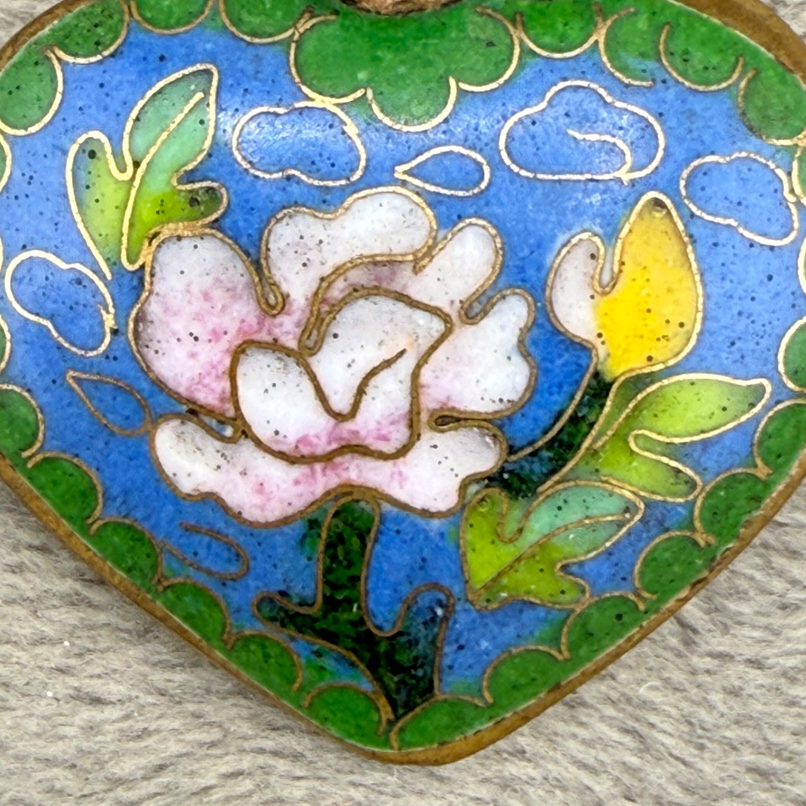 Vintage Cloissone Heart Pendant Gold Tone Enamel Puff Heart Reversible