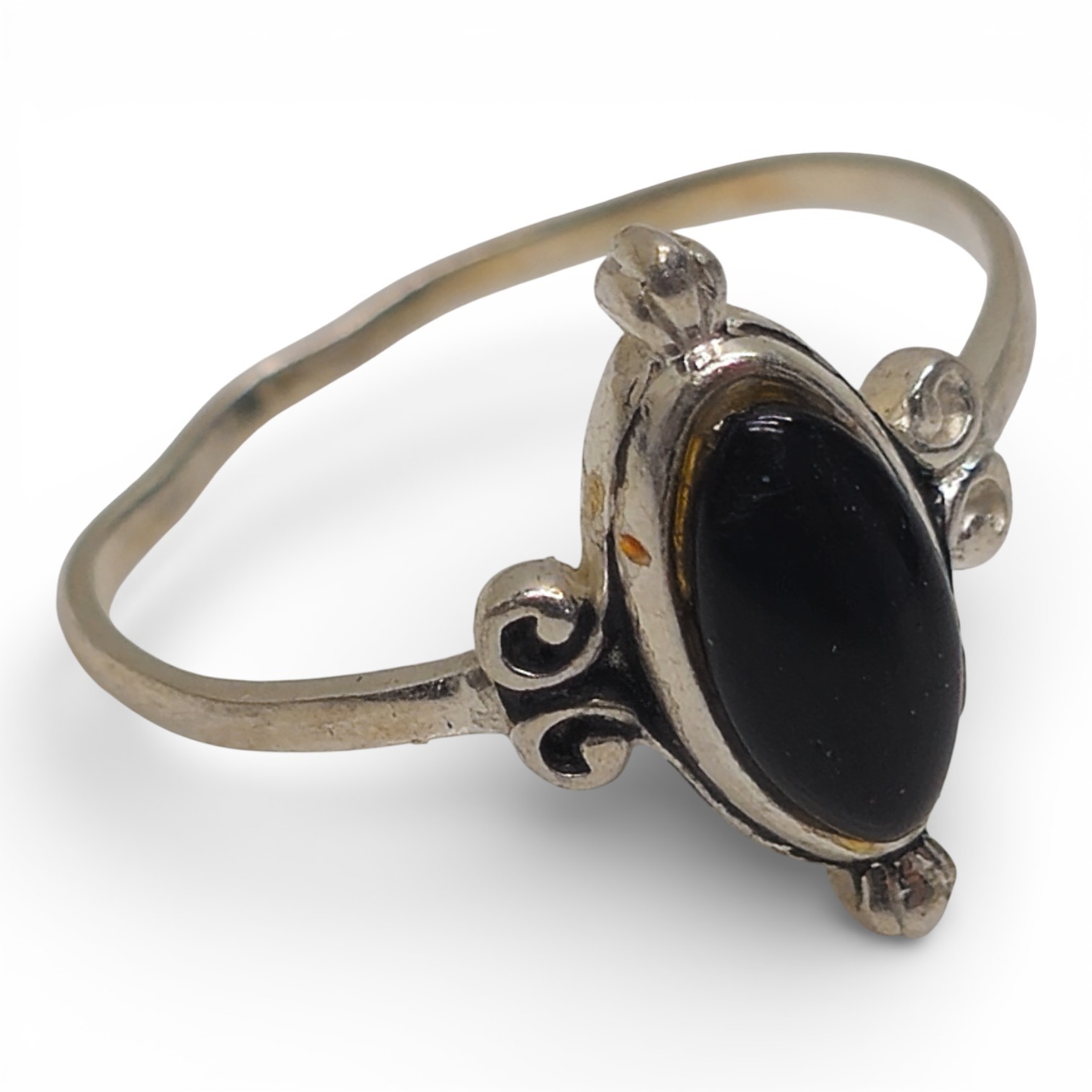 Sterling Silver 925 Black Oval Cabochon Ring Size 6 1.52g Vintage Style