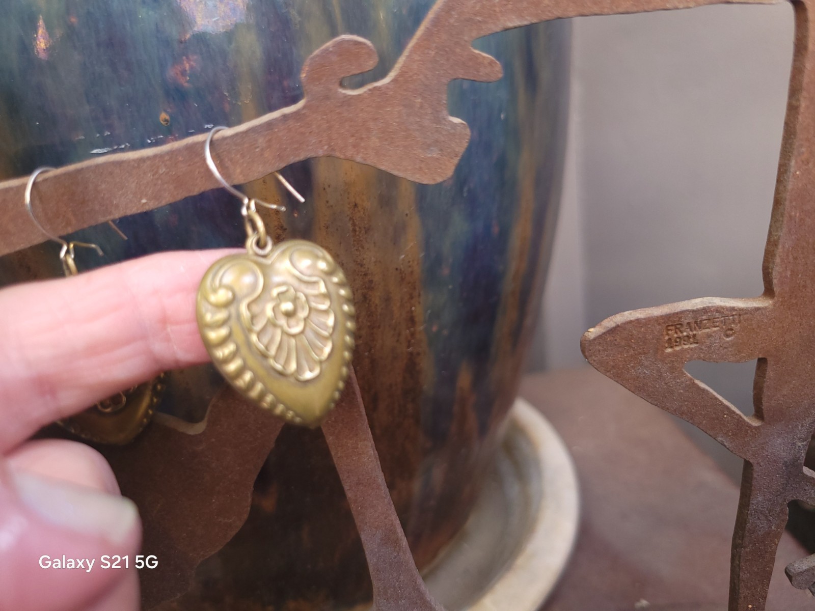 Vtg Pididdly Links Dangle Earrings Brass Puffed Hearts Nouveau Victorian Ornate