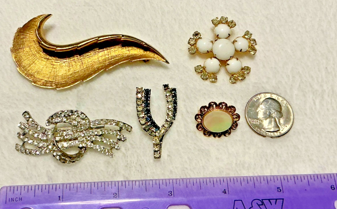 Vintage to Now Brooch Pin Lot Signed Tacoa and Unsigned Gold Silver Tone MOP