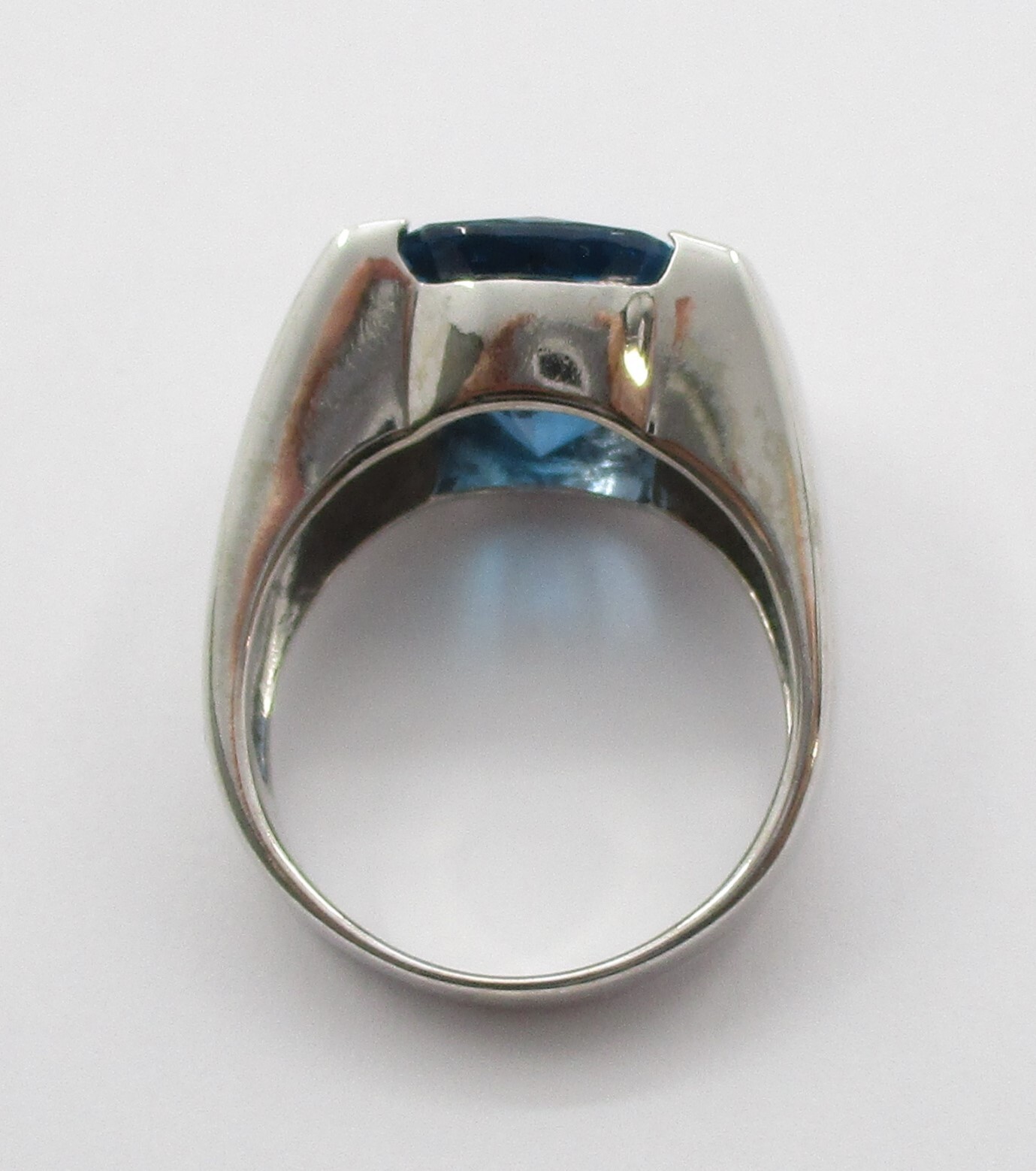 6.20CT Checkerboard Cut Blue Topaz 0.18CTW Diamond Ring 14K White Gold Size 10.5