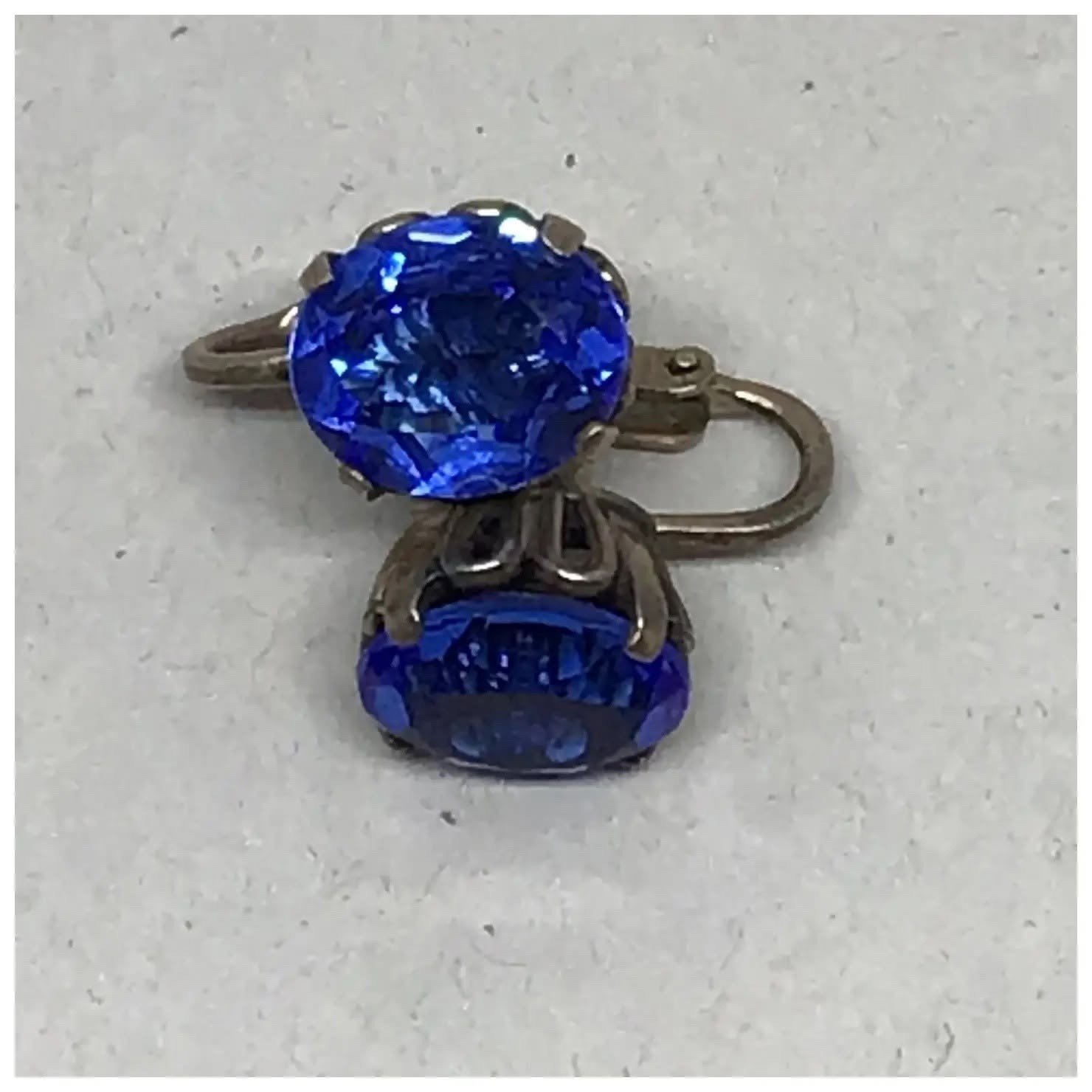 Vintage Guglielmo Cini Sterling Corinthian Crown Earrings, Signed Script, Blue