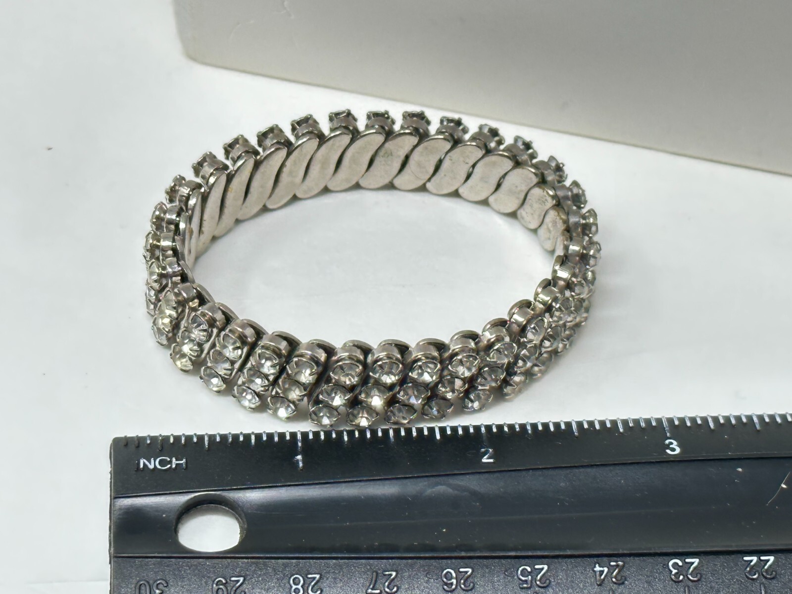 Vintage 3-Rows of Clear Rhinestones Watch Band 6″ Stretch Bracelet