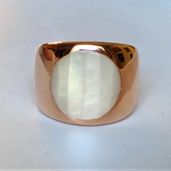 Designer Solid 18K 750 Rose Pink Gold Carved Mother Of Pearl Cocktail Ring 12.7g