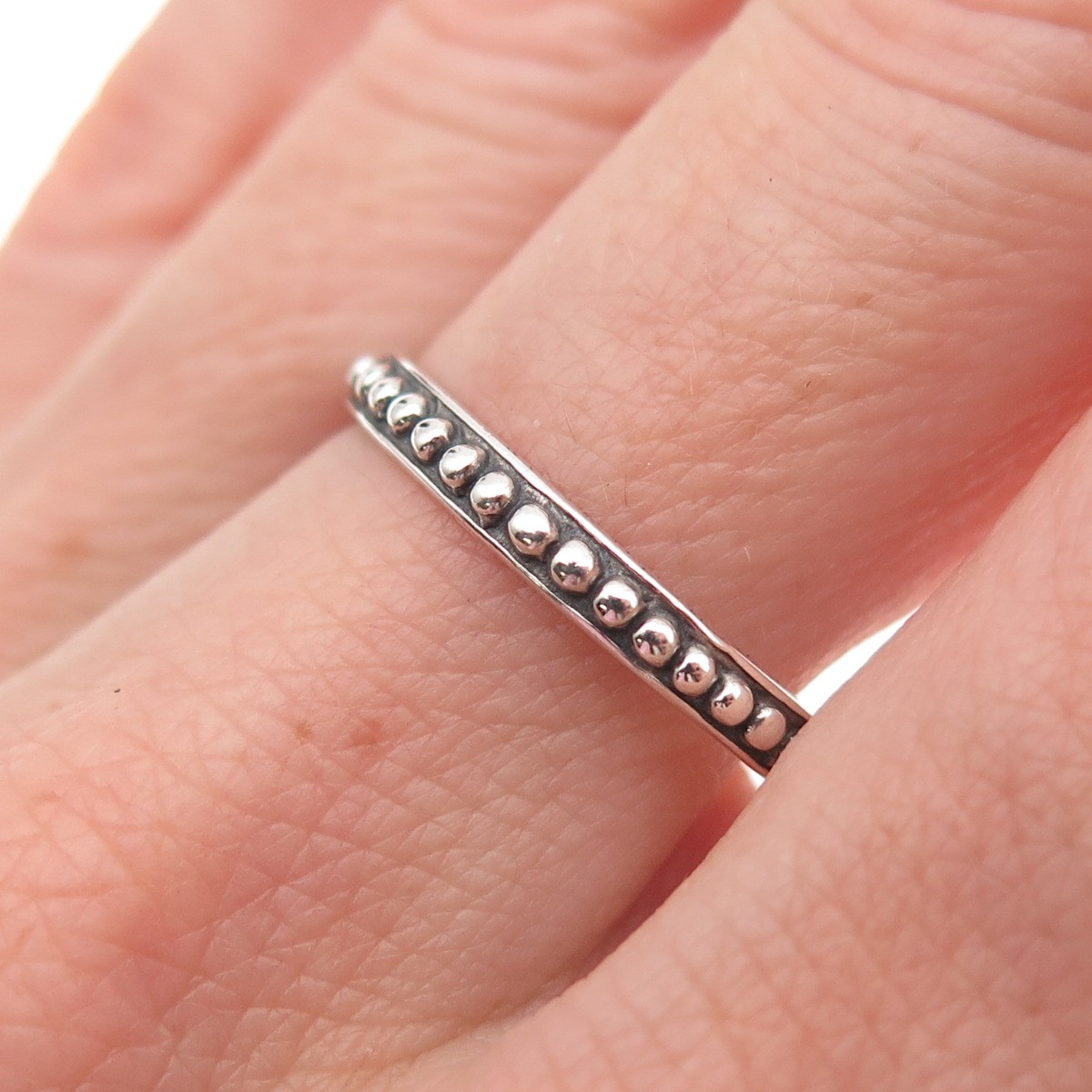 Silpada & Shube Sterling Silver Vintage Rosary Dots Beaded Band Ring Size 9.25