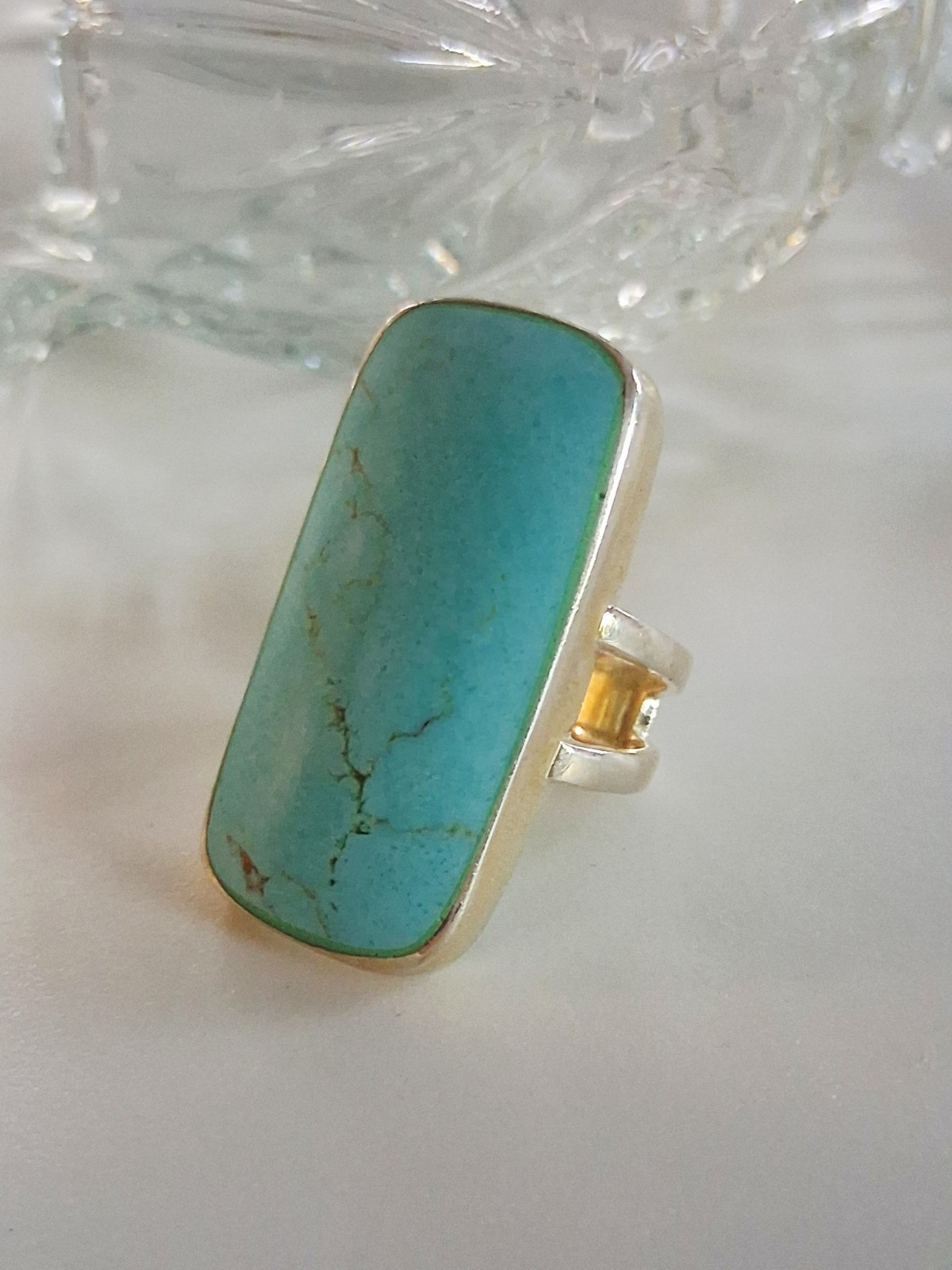 ATI Annika Witt Mexico Turquoise Large Statement Ring Size 8.75 Sterling Silver