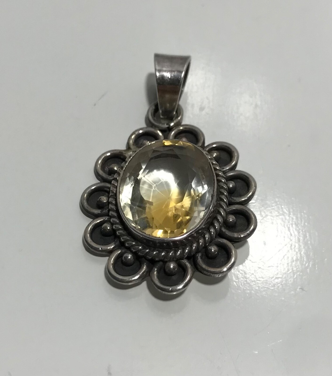 Vintage Sterling Silver 925 Lemon Quartz? Shadow Box Pendant