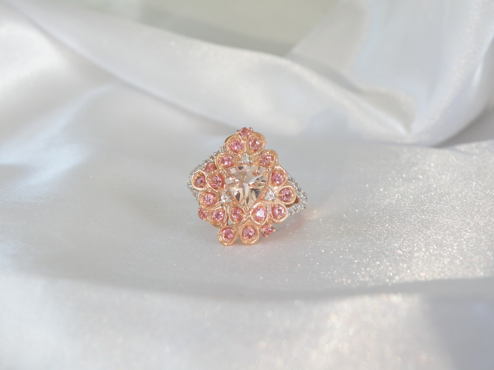 Sterling Silver 925 Rose Gold on Morganite Quartz Antique Style Ring Size 6