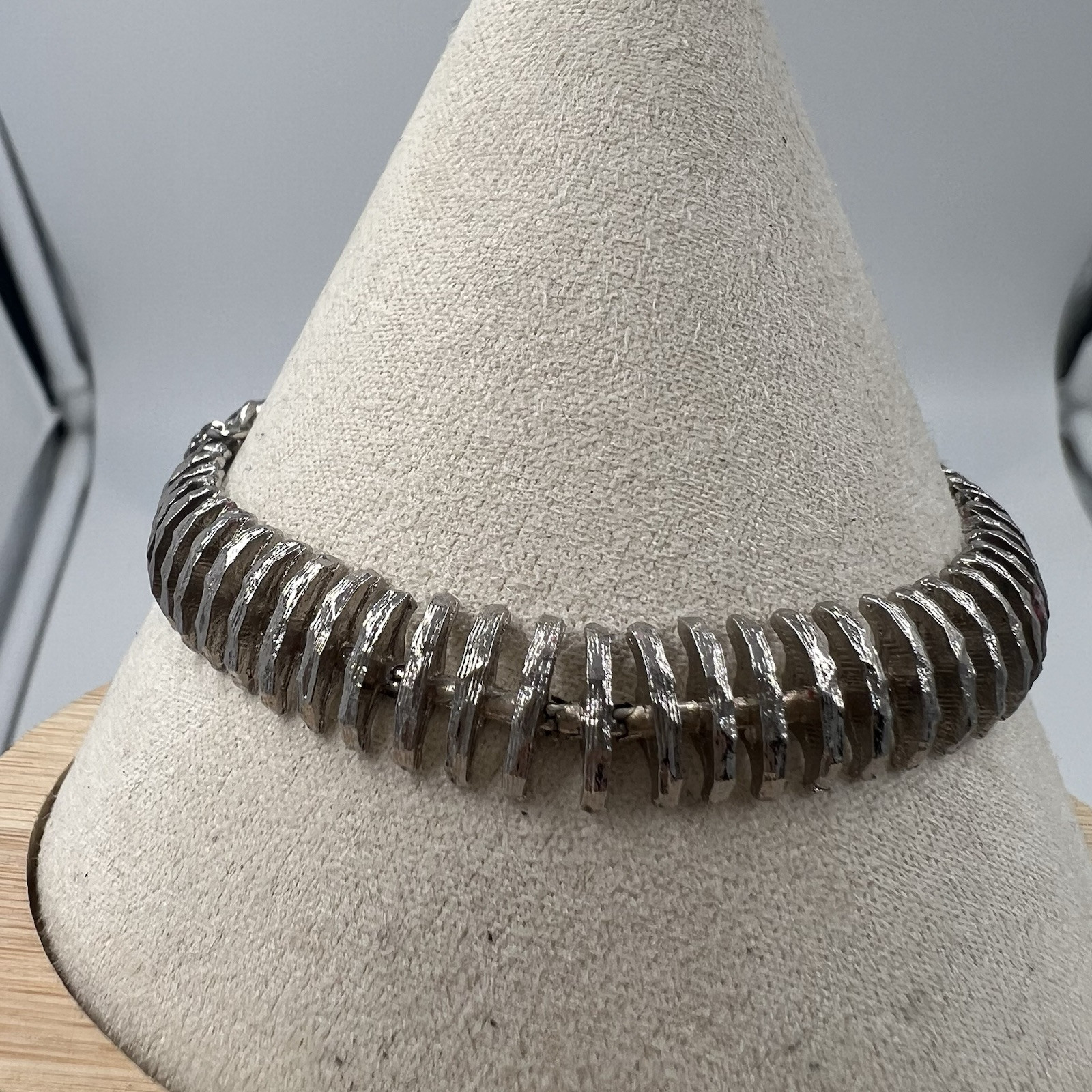 Vintage Silver Tone Chain Bracelet Safety Chain Foldover Clasp 7″