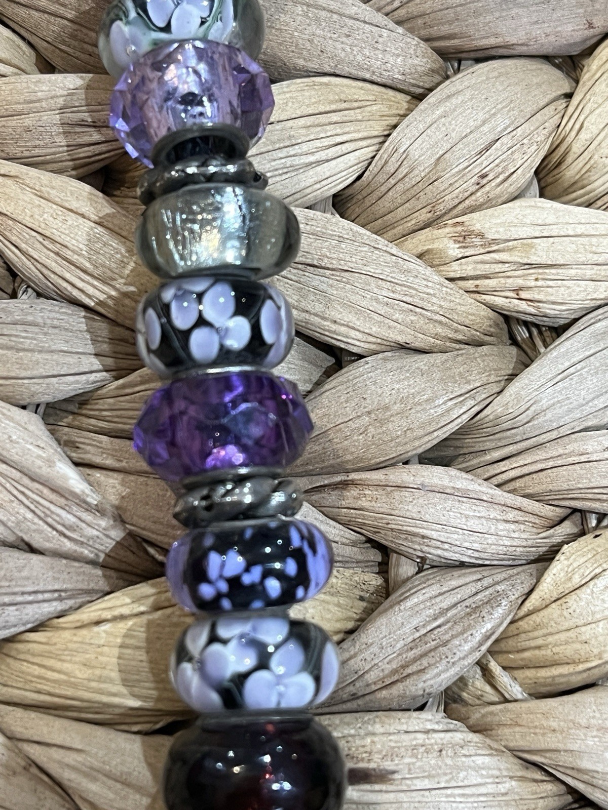 VTG Lampwork Art Glass Faceted Crystal Beaded Purple Beads Rare Artisan Foil