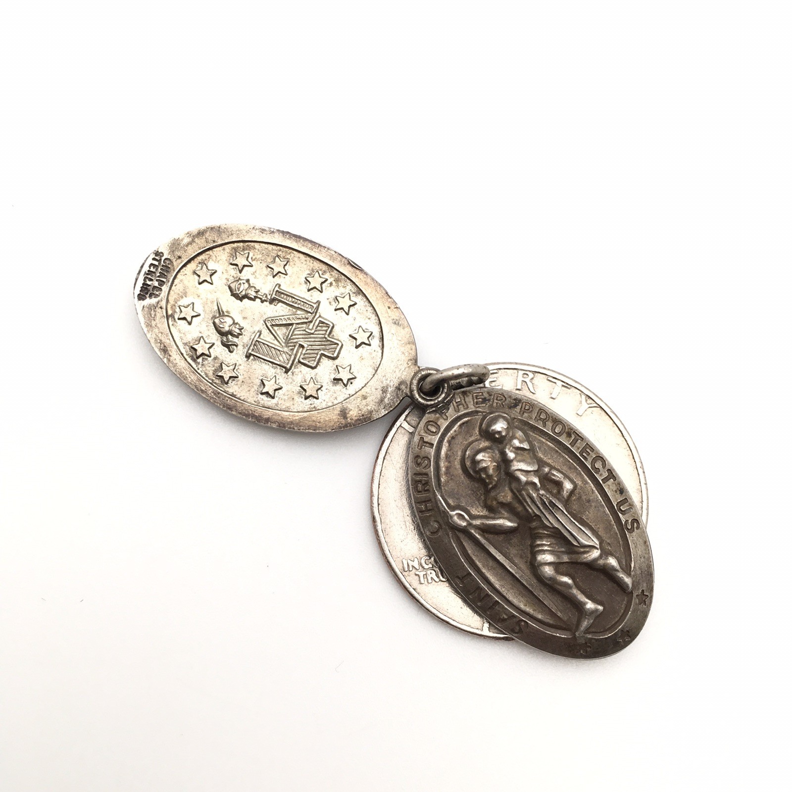 13.3g Vintage Sterling Silver CHAPEL Mary & St Christopher Religious Medal #90