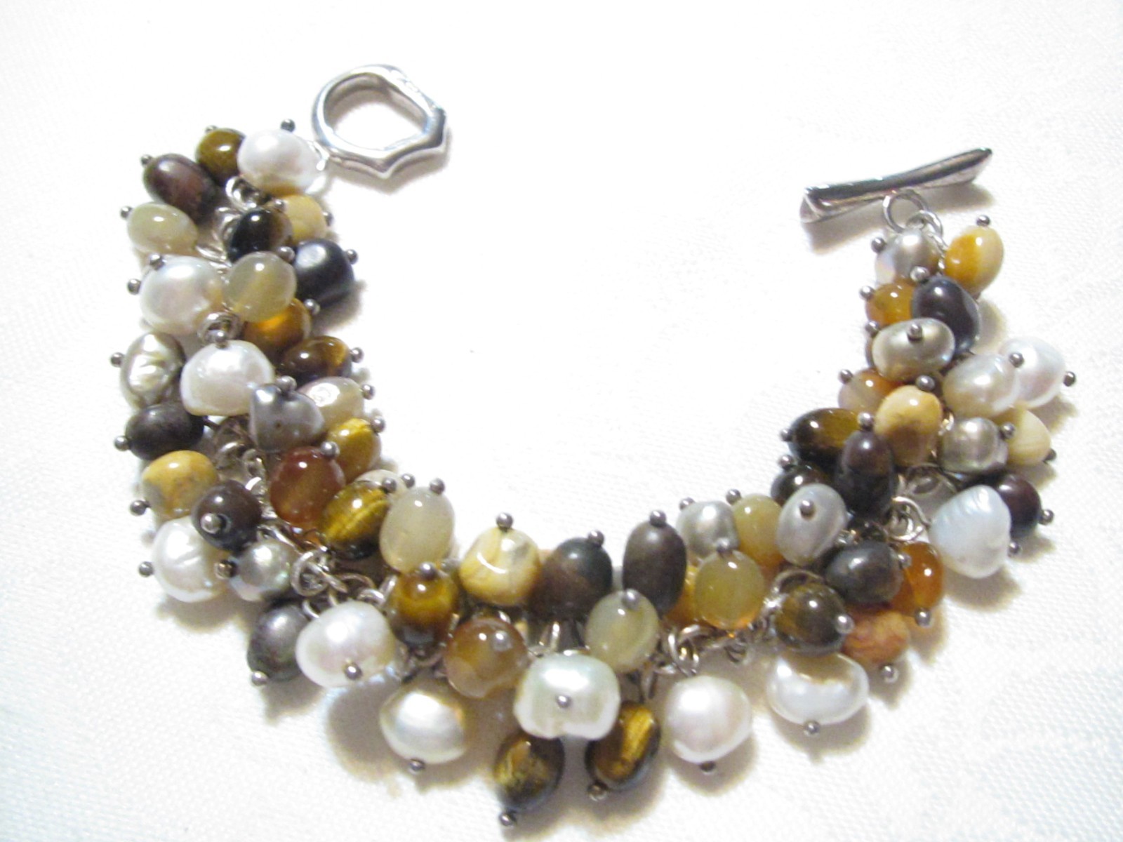 VINTAGE WHITNEY KELLY STERLING SILVER GEMSTONES & PEARLS TOGGLE BRACELET-65 GR.