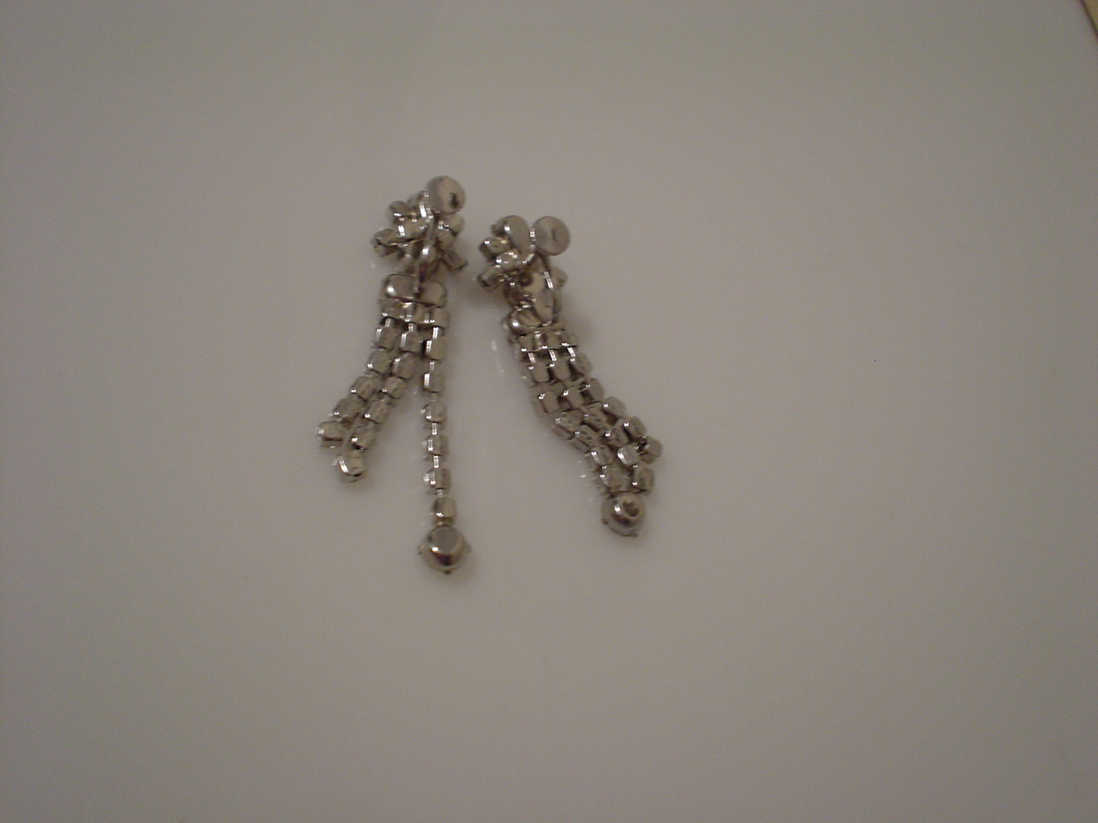 rhinestone screwback 3 strand graduated drop dangle 2 3/8″ flexible earrings