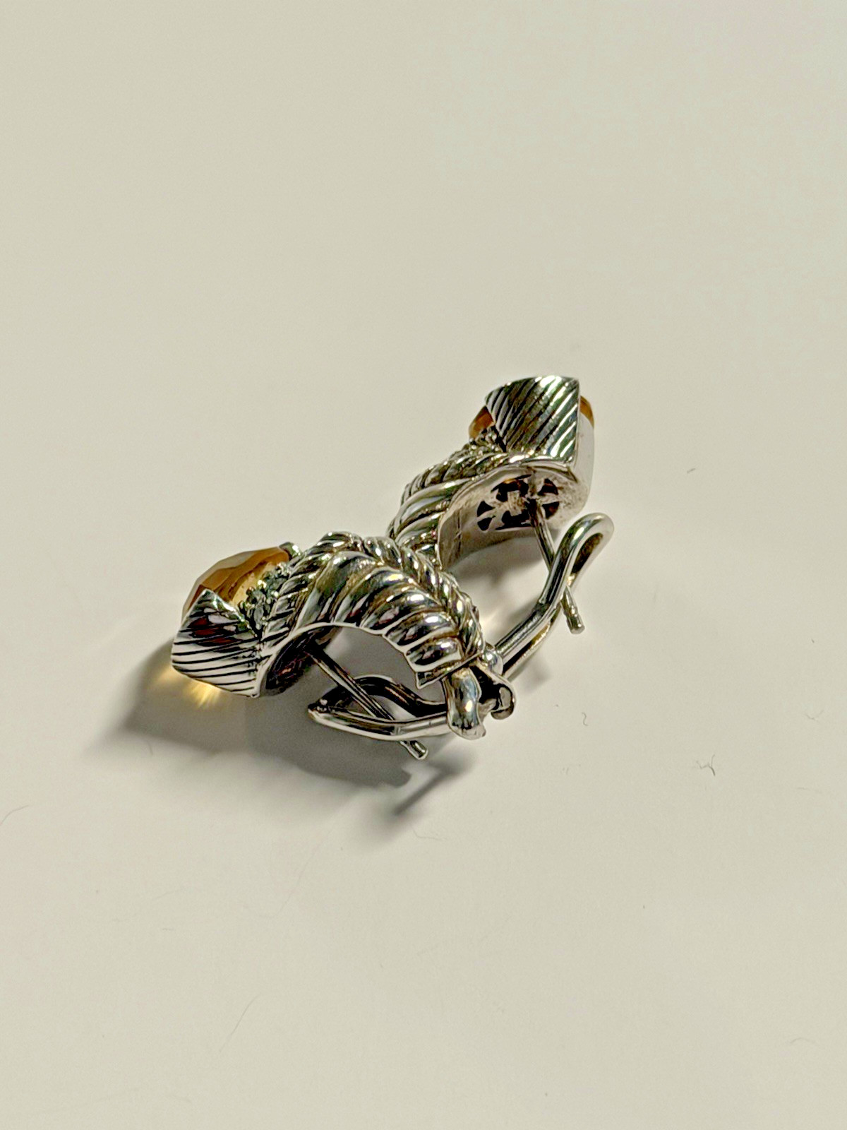 Judith Ripka Sterling Silver Earrings for Pierced Ears w/ Citrine & CZ Stone