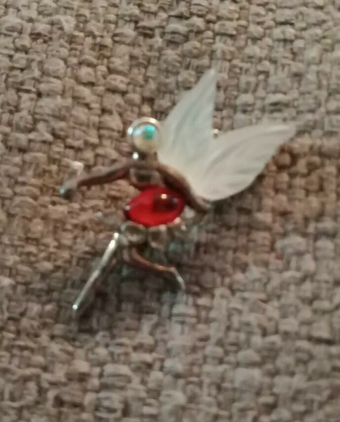 Vintage Dancing Girl Child Fairy Dress Pewter White Red Glass Metal Brooch Pin
