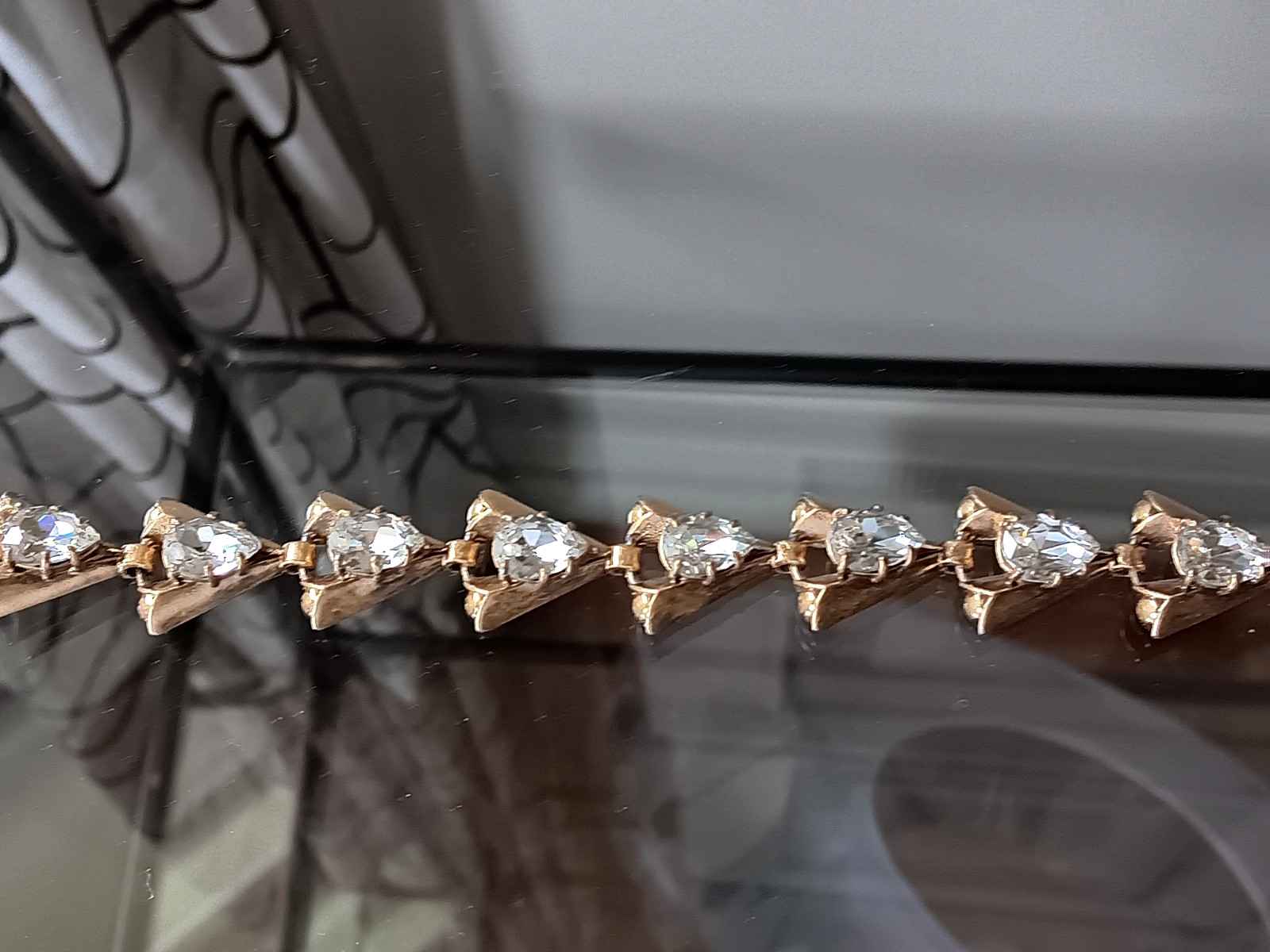 Vintage J.Crew Matte Gold Tone Necklace with Faceted Triangular Crystals