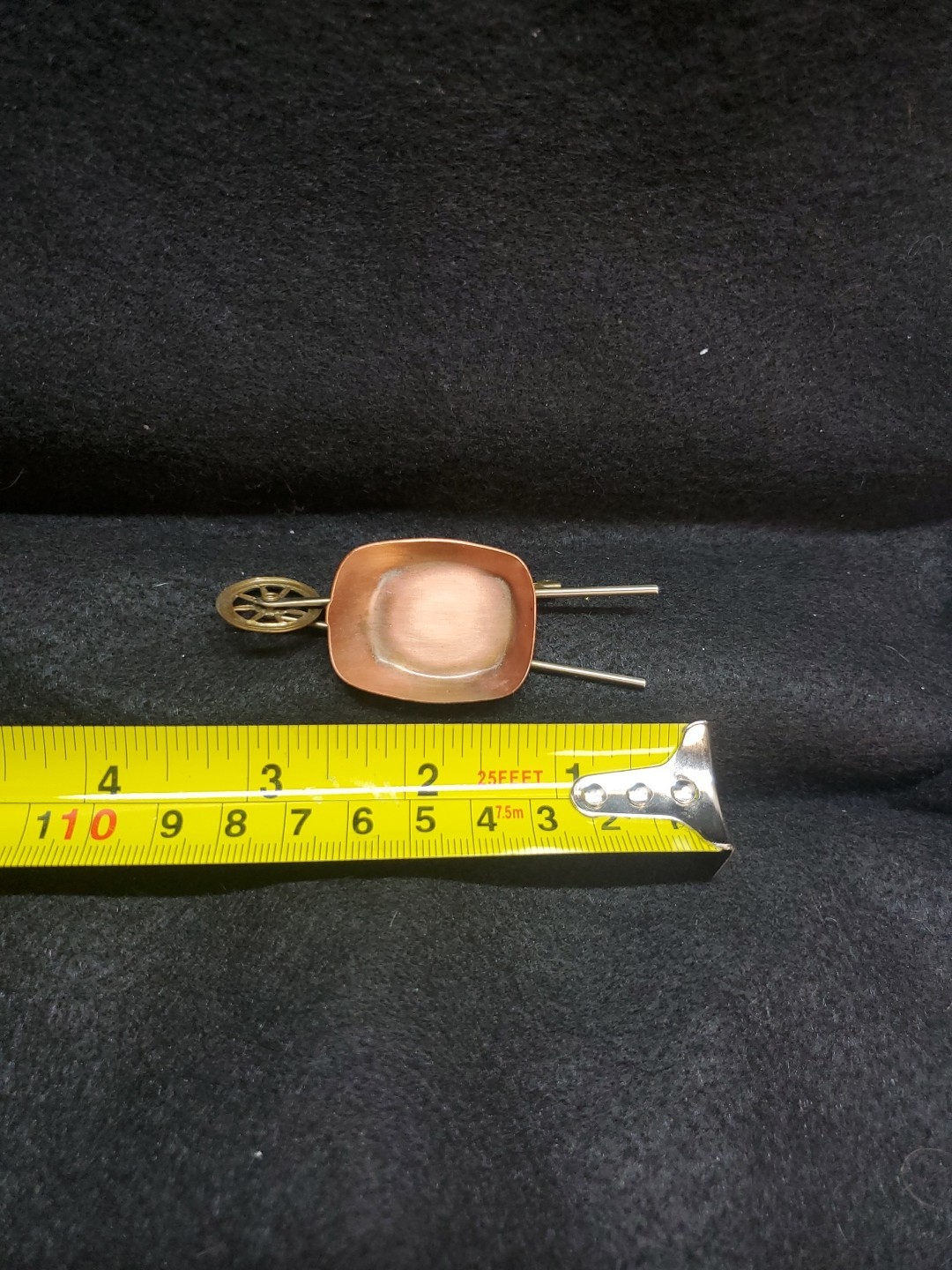 Vintage Brass & Metal Wheelbarrow Brooch Pin 3.25” x 1.25” Collectible Novelty