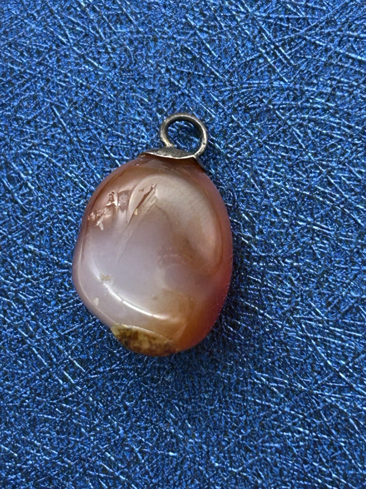 Vintage Carnelian Agate Stone Mini Charm Or Pendant With Silvertone Bail