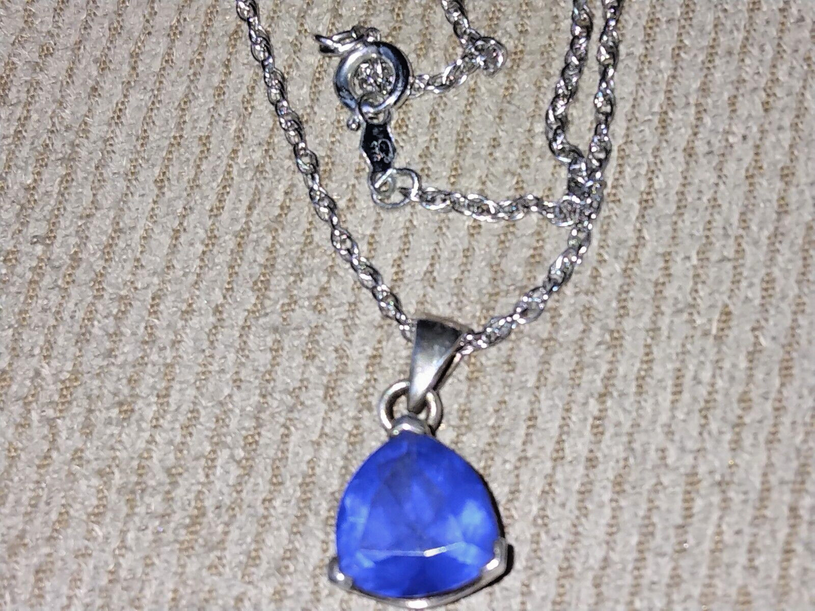 VINTAGE 60s JG JEWELRY STERLING SILVER SAPPHIRE PENDANT +ACO 925 CHAIN 80s 90s