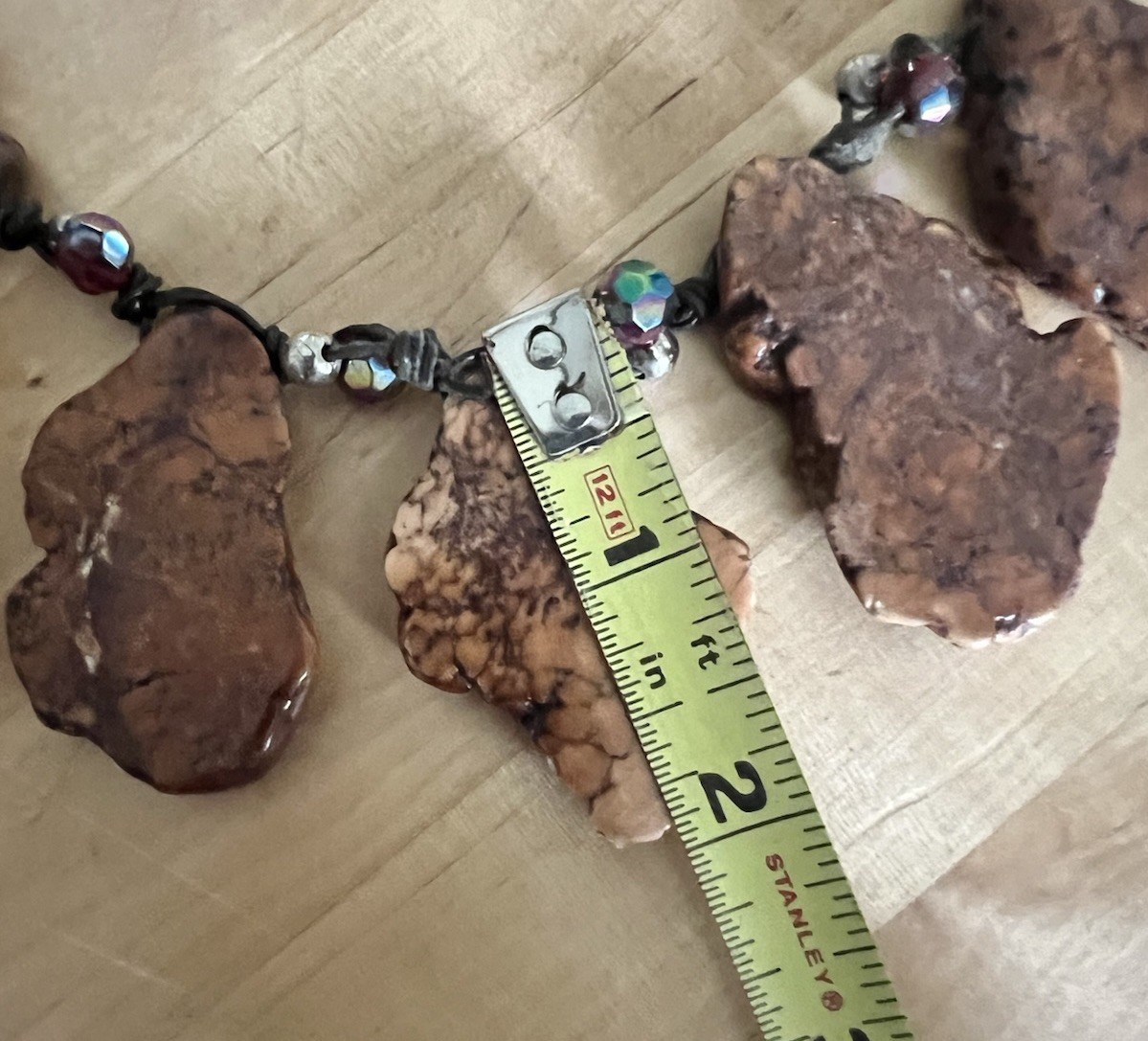 Brutalist Gemstone Necklace Chunky Slab Multi Charm Matching Earrings 18-21” Adj
